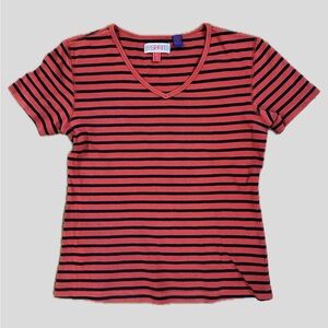 Vintage Esprit Red and Black Striped V-Neck Top